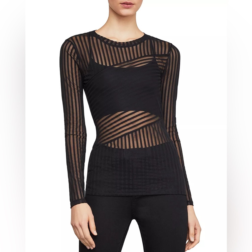 BCBGMAXAZRIA Veira Sheer Striped Mesh Top